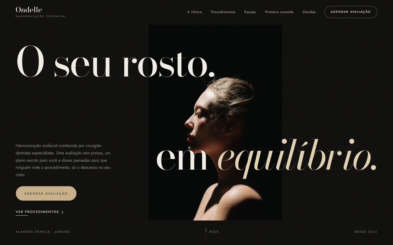 Página inicial do projeto Ondelle, Harmonização Orofacial