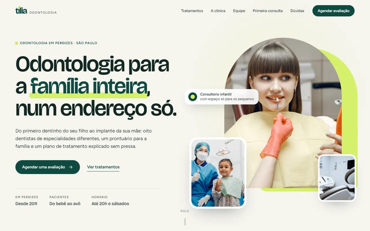 Página inicial do projeto Tília Odontologia